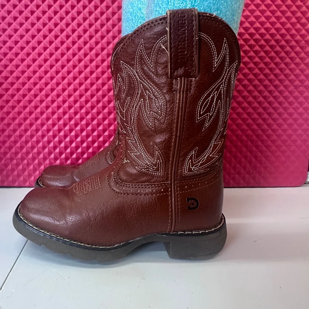 Durango Lil Durango Kids Brown Western Cowboy Boots Square Toe Pull On Scuffed